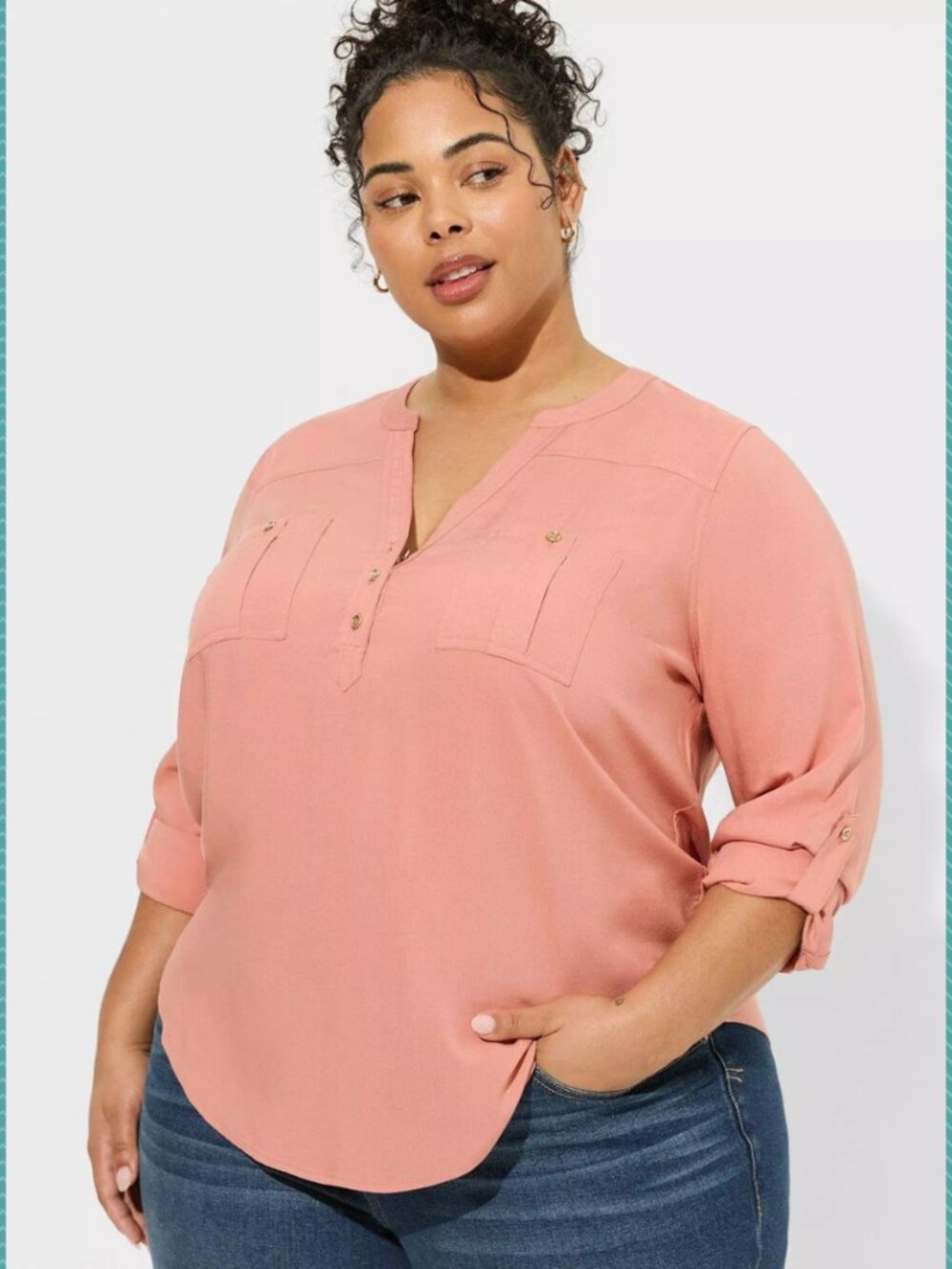 Torrid Salmon Challis Harper Popover Blouse